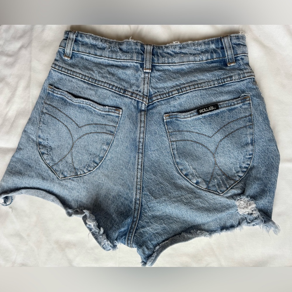 Rolla’s Jean Denim Medium Wash Distressed Shorts Dusters High Rise Slim Sz 26 - Picture 5 of 6